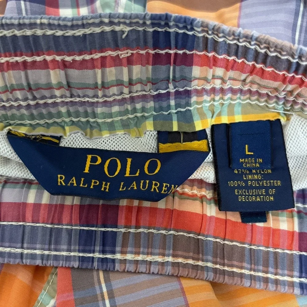 Polo‎ Ralph Lauren Plaid Preppy Swim Trunks Mens L Mesh Lined Board Shorts 6